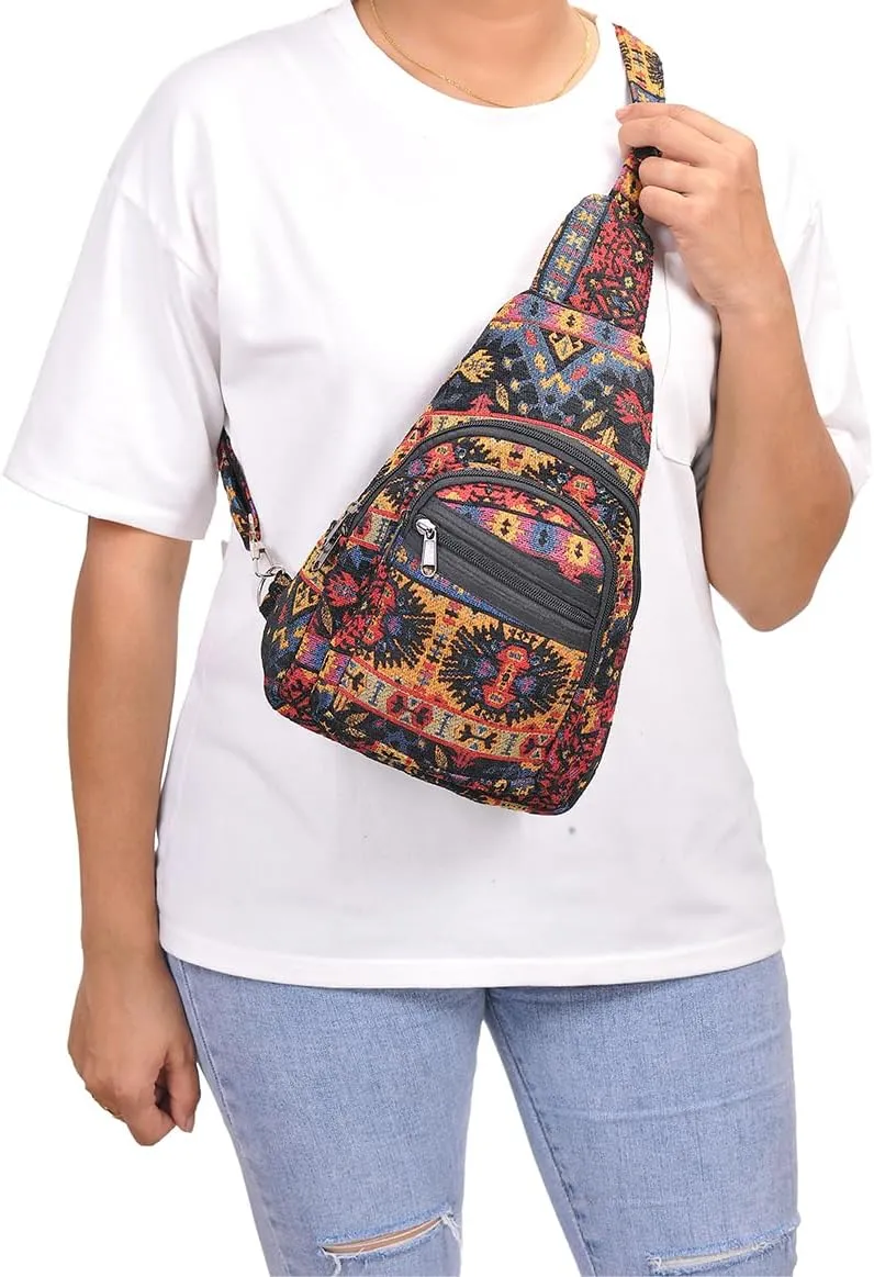 THE COLLECTION ROYAL Himalayan Hemp Cotton Crossbody Hippie Boho Sling Chest Backpack Purse Bag Fanny Pack for Men and Women