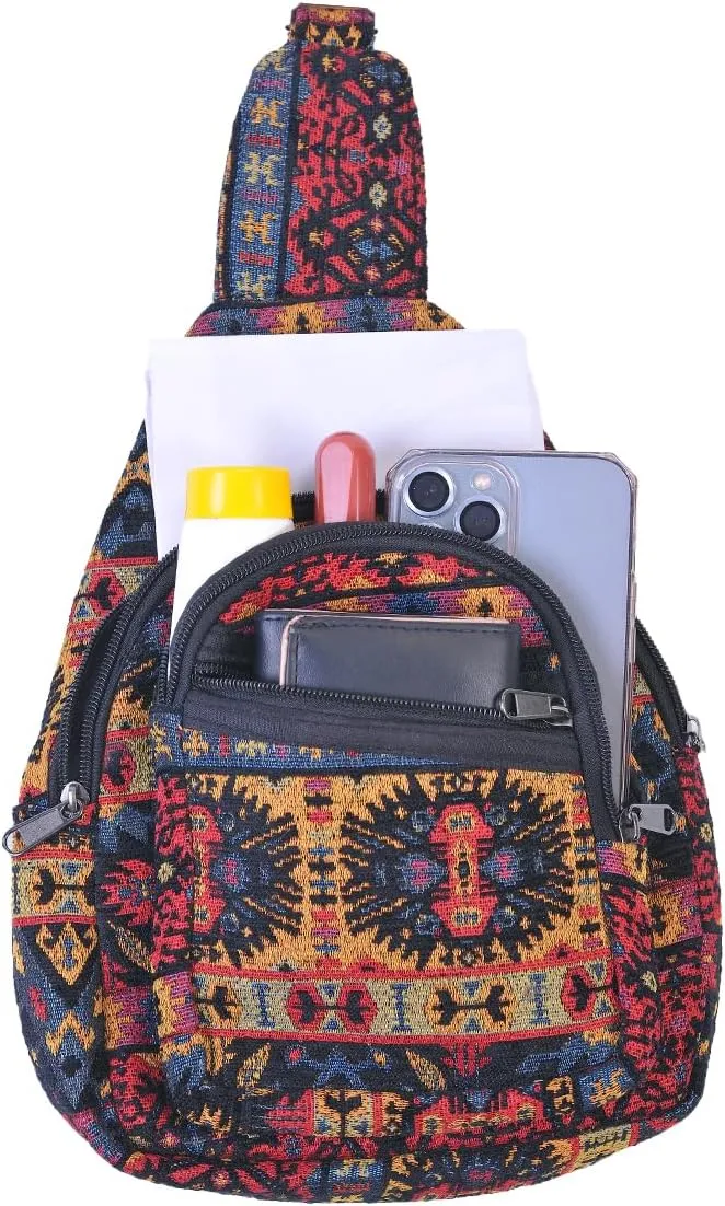 THE COLLECTION ROYAL Himalayan Hemp Cotton Crossbody Hippie Boho Sling Chest Backpack Purse Bag Fanny Pack for Men and Women