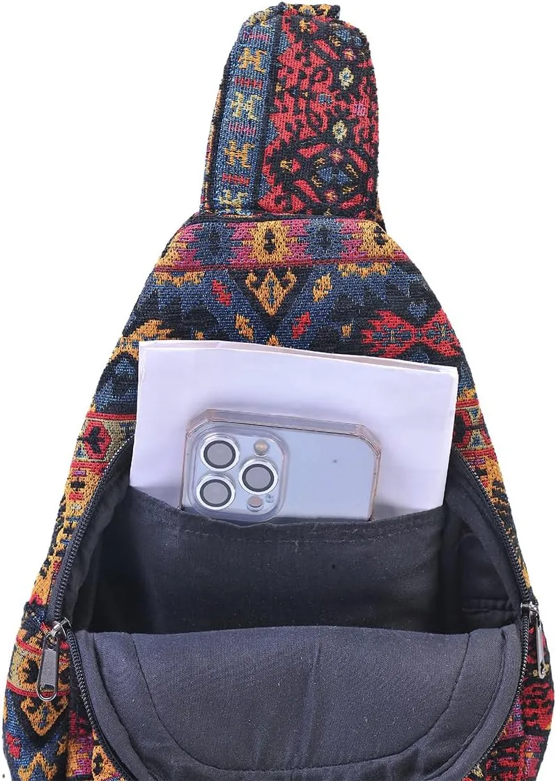 THE COLLECTION ROYAL Himalayan Hemp Cotton Crossbody Hippie Boho Sling Chest Backpack Purse Bag Fanny Pack for Men and Women