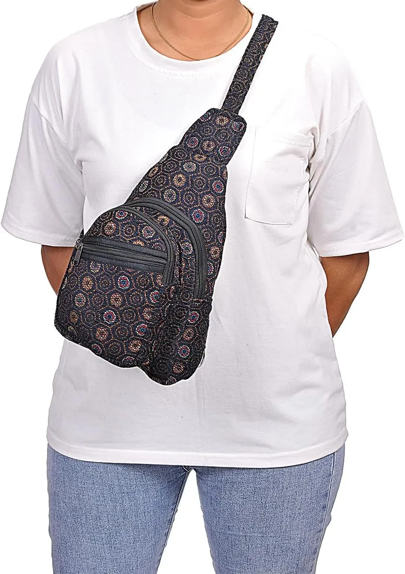 THE COLLECTION ROYAL Himalayan Hemp Cotton Crossbody Hippie Boho Sling Chest Backpack Purse Bag Fanny Pack for Men and Women