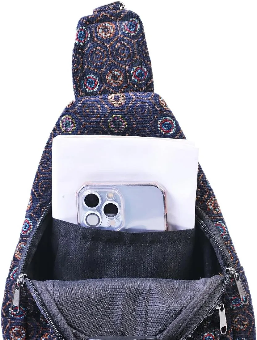 THE COLLECTION ROYAL Himalayan Hemp Cotton Crossbody Hippie Boho Sling Chest Backpack Purse Bag Fanny Pack for Men and Women