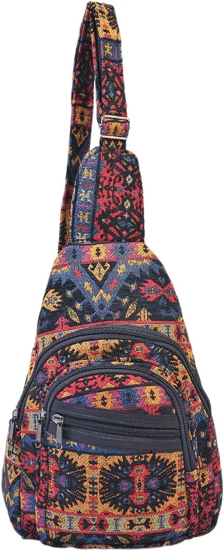 THE COLLECTION ROYAL Himalayan Hemp Cotton Crossbody Hippie Boho Sling Chest Backpack Purse Bag Fanny Pack for Men and Women