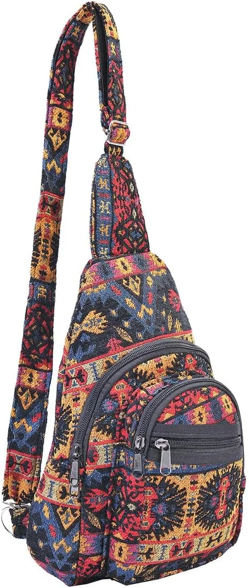 THE COLLECTION ROYAL Himalayan Hemp Cotton Crossbody Hippie Boho Sling Chest Backpack Purse Bag Fanny Pack for Men and Women
