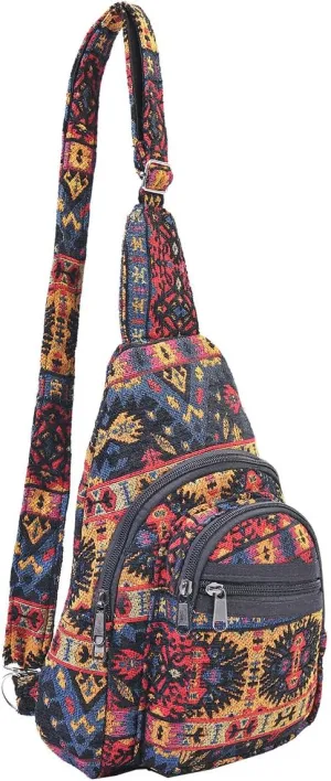 THE COLLECTION ROYAL Himalayan Hemp Cotton Crossbody Hippie Boho Sling Chest Backpack Purse Bag Fanny Pack for Men and Women