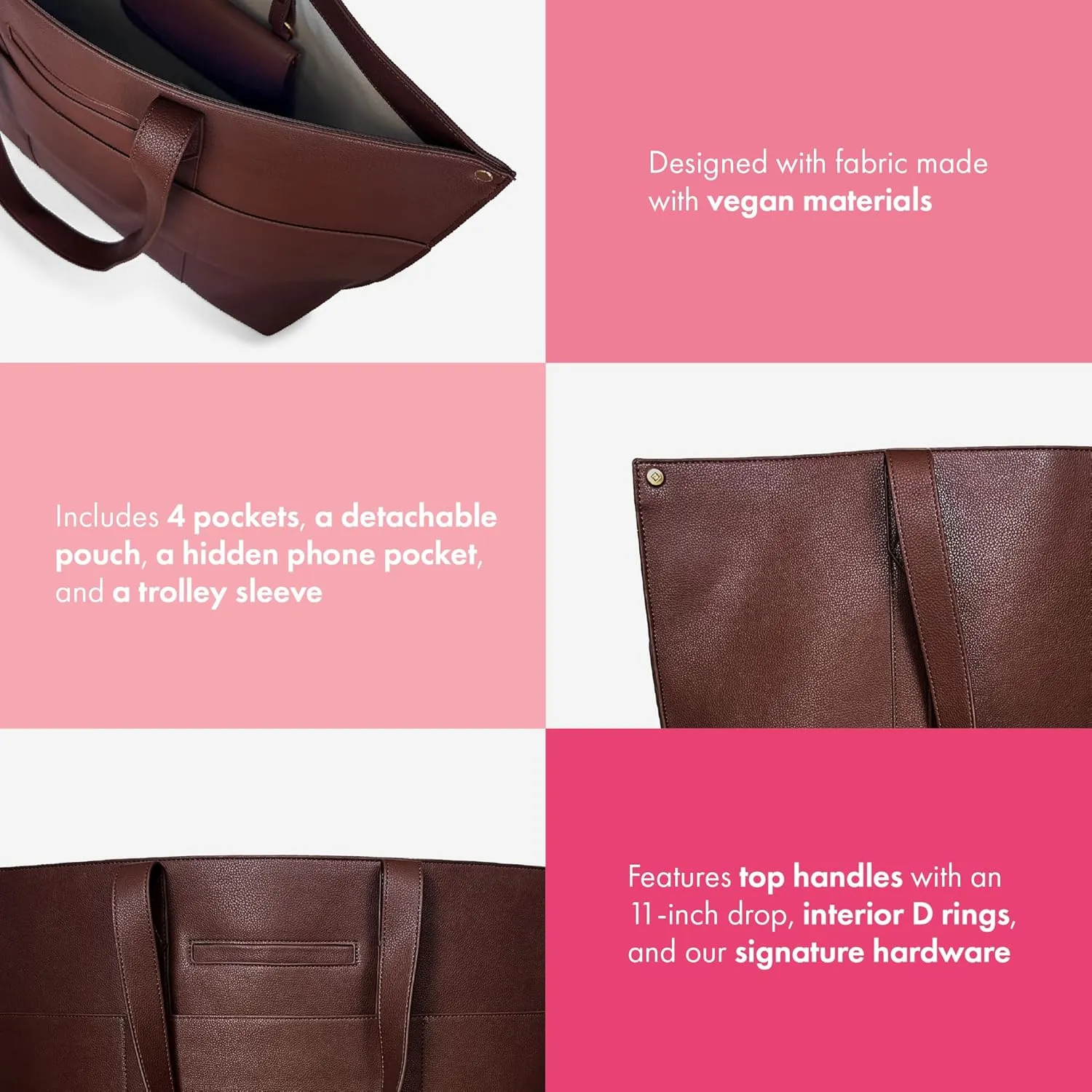 THIRTY-ONE Gifts Signature Tote Bag with Pockets, Faux Leather Tote-Bag Purse with Removable Pouch