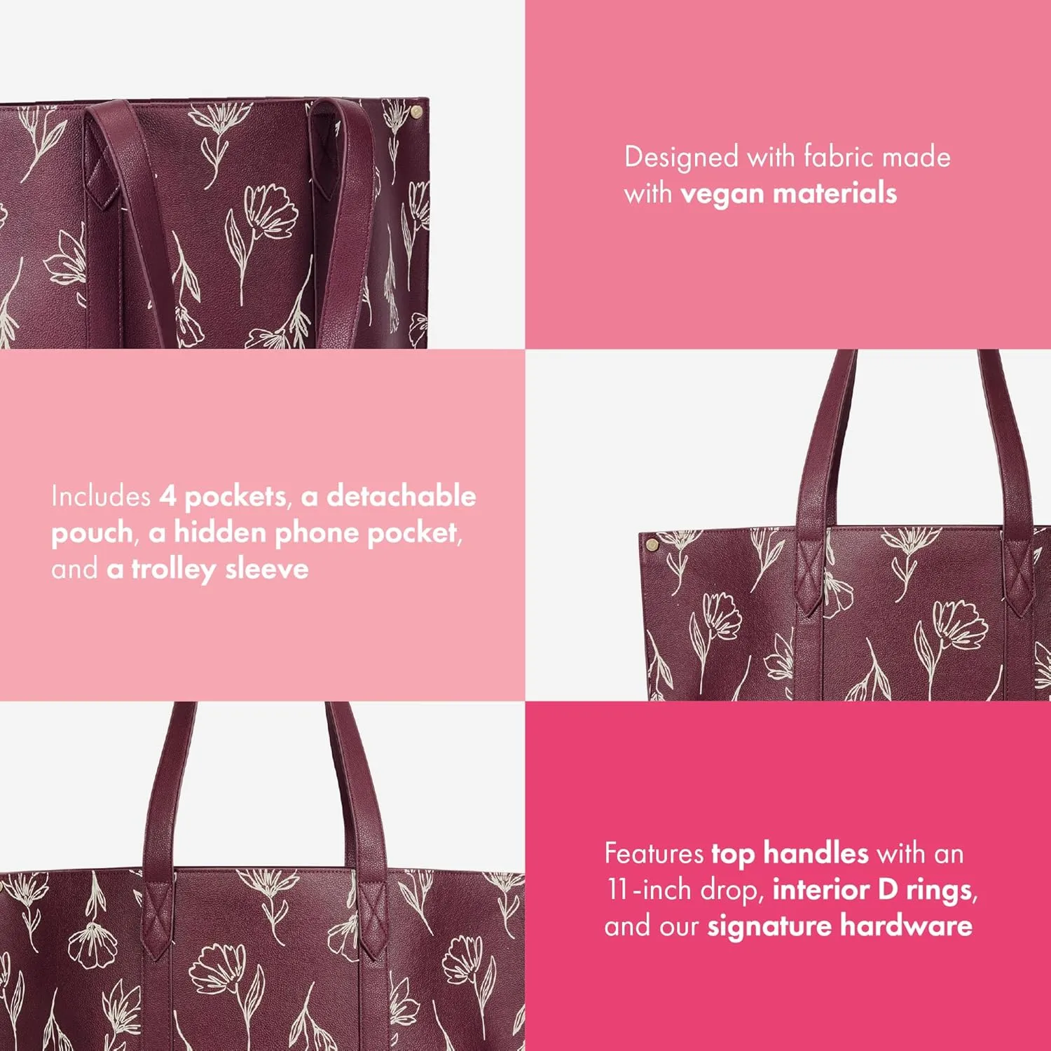 THIRTY-ONE Gifts Signature Tote Bag with Pockets, Faux Leather Tote-Bag Purse with Removable Pouch