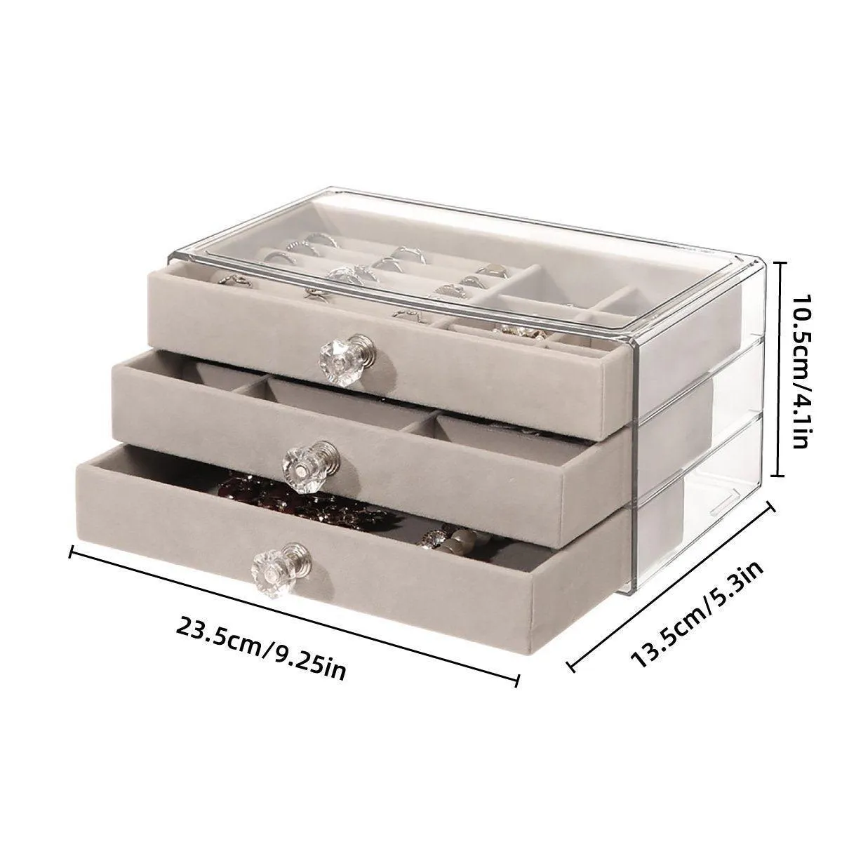 Three Layer Flannel Jewelry Storage Box Dustproof Drawer Organizer for Earrings