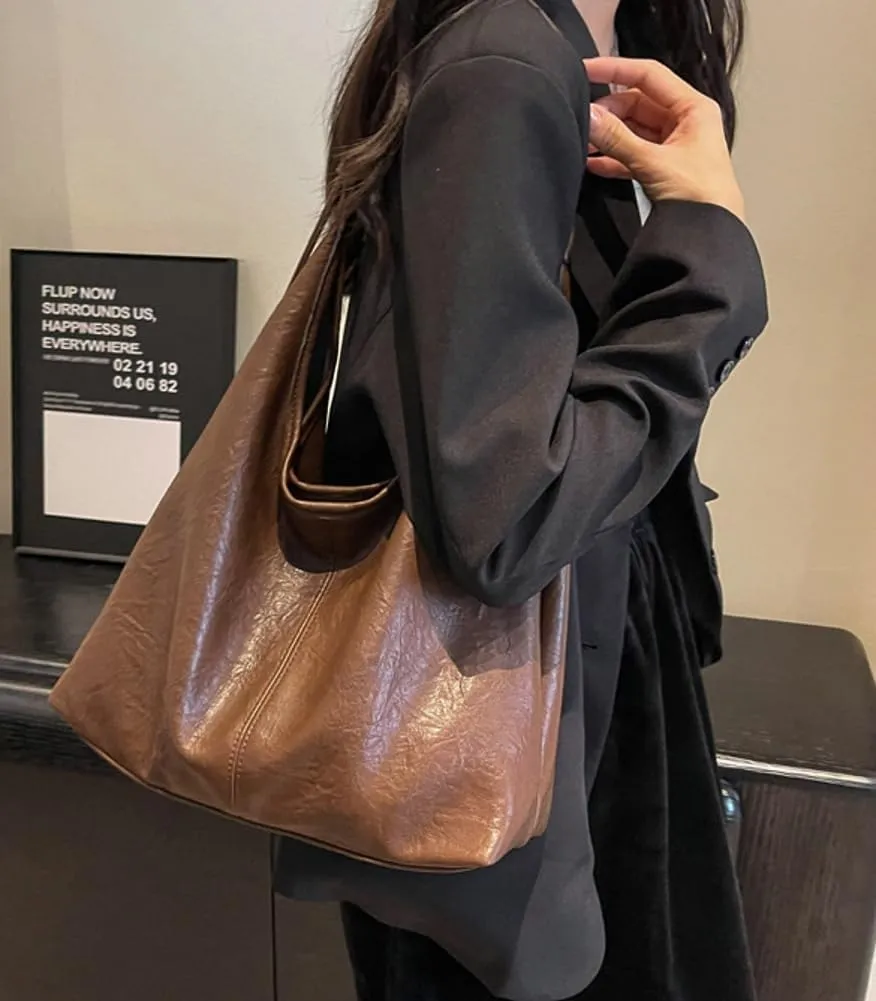Tote Bag for Women Vegan Leather Shoulder Bag Large Retro Handbags Two-piece Soft Purse Work Travel 2024