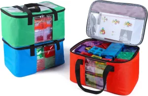 Toy Carry Case, 3PCS Toy Storage Organizer Bag for Magnetic Tiles, Portable Toys Travel Bag With Labels, Handles & Pockets For Magnet Building Tiles, Travel Case for Magnetic Blocks