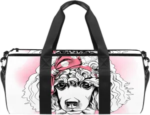 Toy Poodle Portrait with Polka Dot Pink Headband Small Gym Duffel Bag for Adults, Lightweight Sports Travel Bag with Wet Pocket, Durable Overnight Luggage Bag