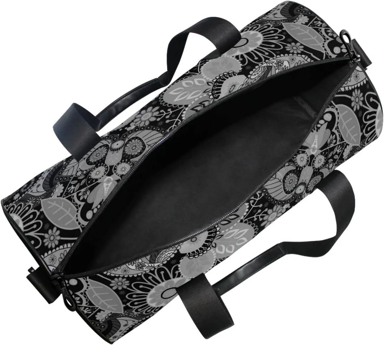 Traditional Ancient Asian Elements Paisley Floral Flowers Duffel Bag, Foldable Canvas Travel Tote for Gym Sports with Inner Pockets, Durable Lightweight Fitness Bag for Overnight Workout