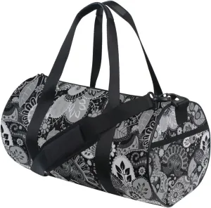 Traditional Ancient Asian Elements Paisley Floral Flowers Duffel Bag, Foldable Canvas Travel Tote for Gym Sports with Inner Pockets, Durable Lightweight Fitness Bag for Overnight Workout