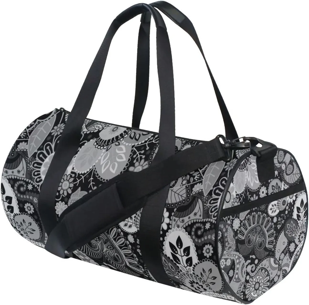 Traditional Ancient Asian Elements Paisley Floral Flowers Duffel Bag, Foldable Canvas Travel Tote for Gym Sports with Inner Pockets, Durable Lightweight Fitness Bag for Overnight Workout
