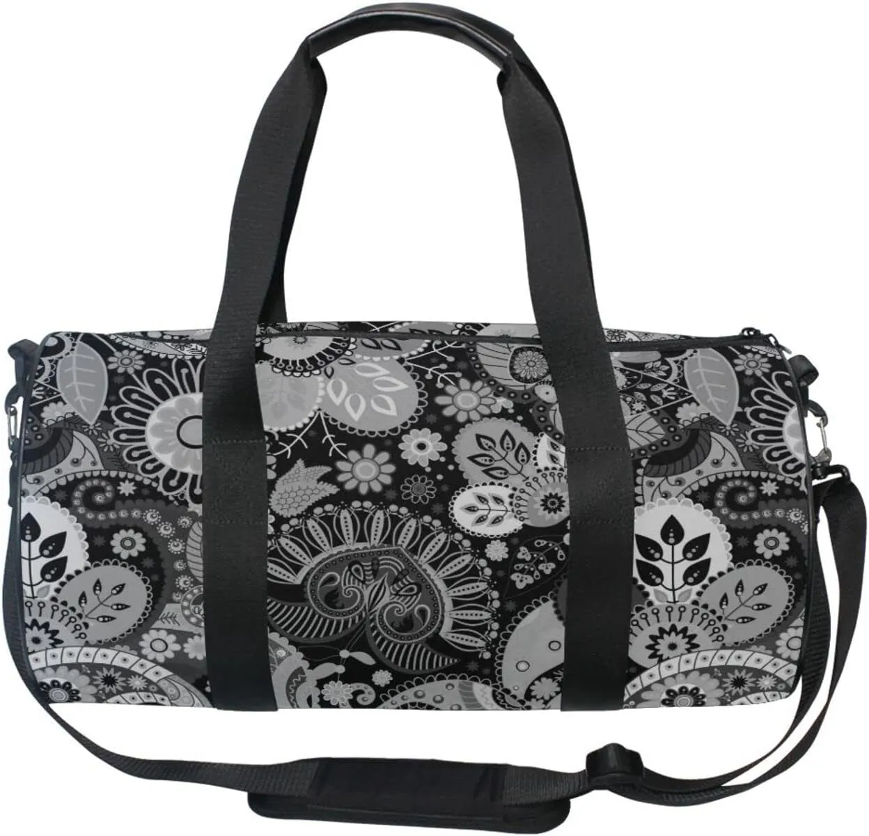 Traditional Ancient Asian Elements Paisley Floral Flowers Duffel Bag, Foldable Canvas Travel Tote for Gym Sports with Inner Pockets, Durable Lightweight Fitness Bag for Overnight Workout