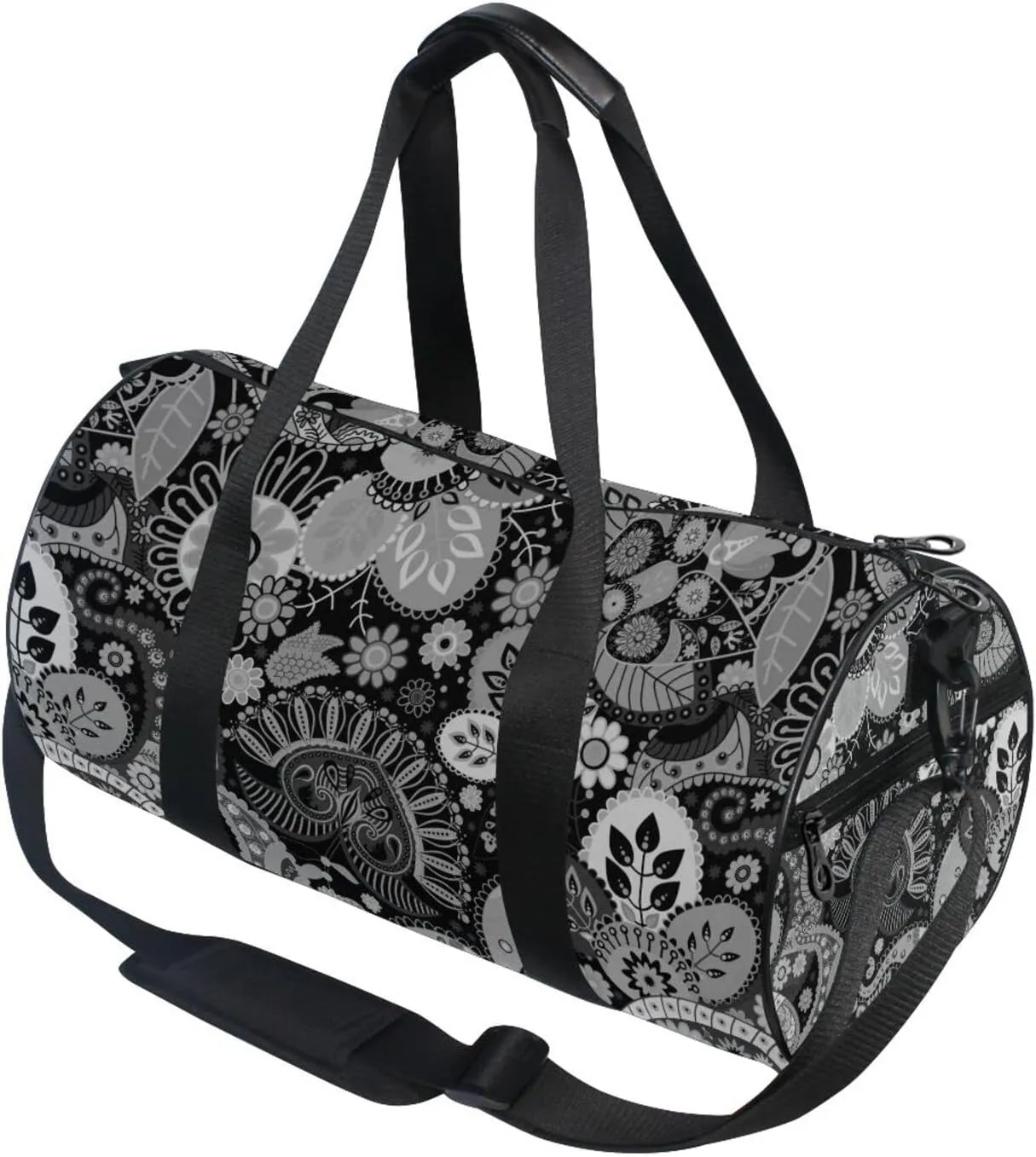 Traditional Ancient Asian Elements Paisley Floral Flowers Duffel Bag, Foldable Canvas Travel Tote for Gym Sports with Inner Pockets, Durable Lightweight Fitness Bag for Overnight Workout
