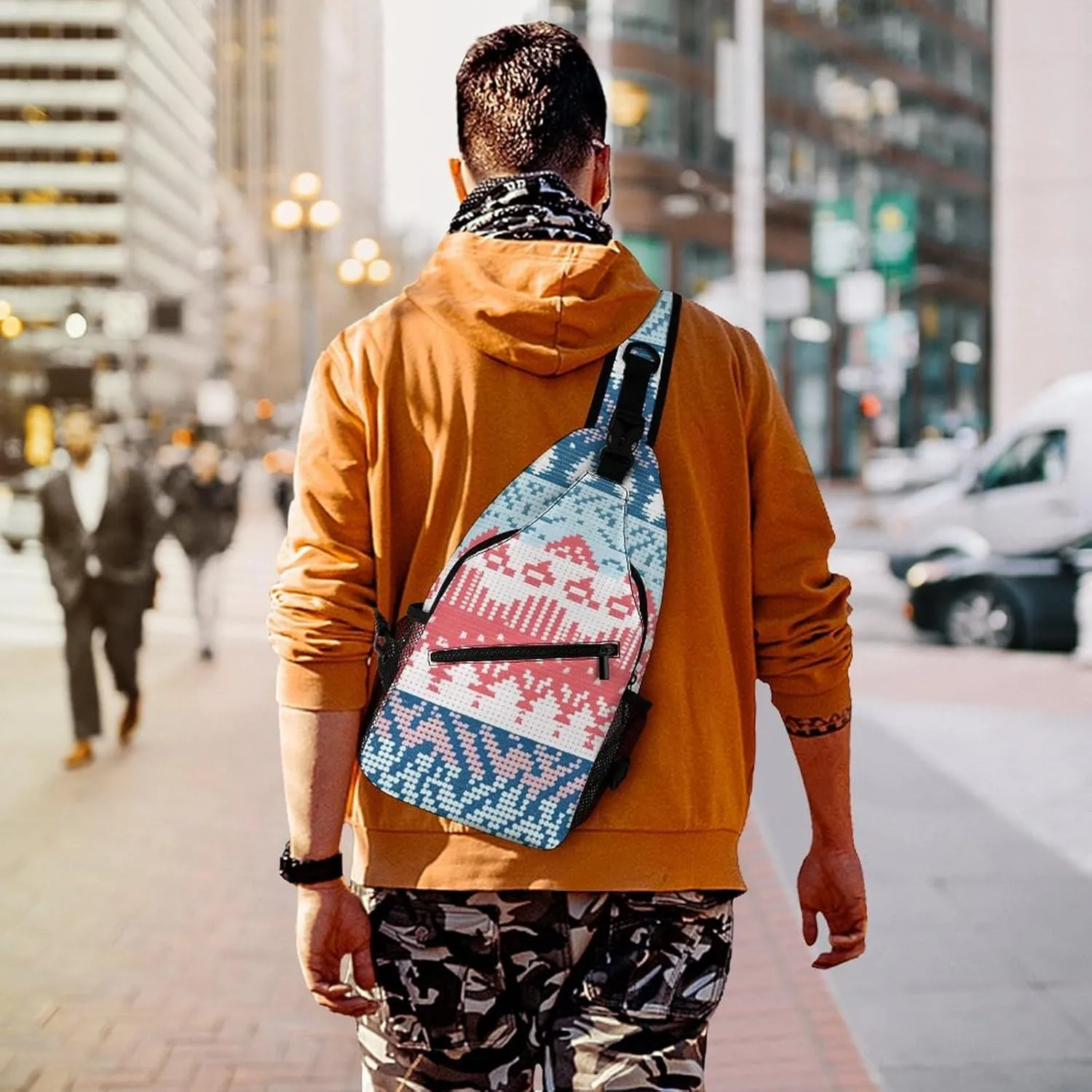 Traditional Patterns Sling Backpack Crossbody Sling Bag Chest Bag Daypack Fanny Pack Cross Body Bag for Outdoors