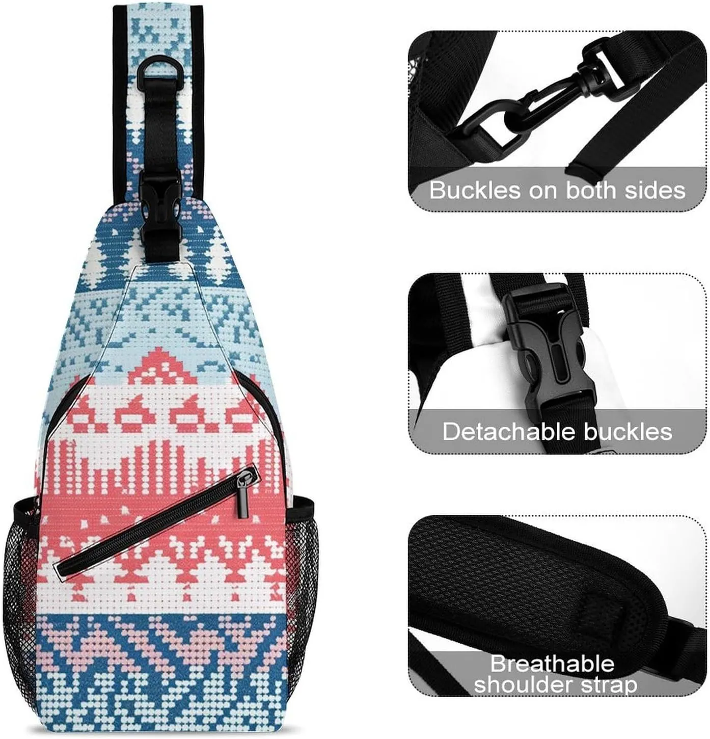 Traditional Patterns Sling Backpack Crossbody Sling Bag Chest Bag Daypack Fanny Pack Cross Body Bag for Outdoors