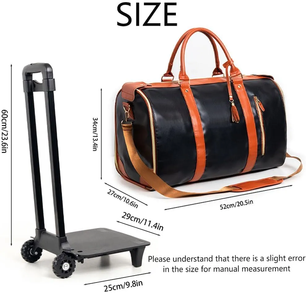 Travel Bag with Wheels,3-in-1 Suit Luggage Bag for Women Business Trip & Travel with Shoe Pouch, Foldable PU Leather Carry On Garment Bag(Basic, Beige)