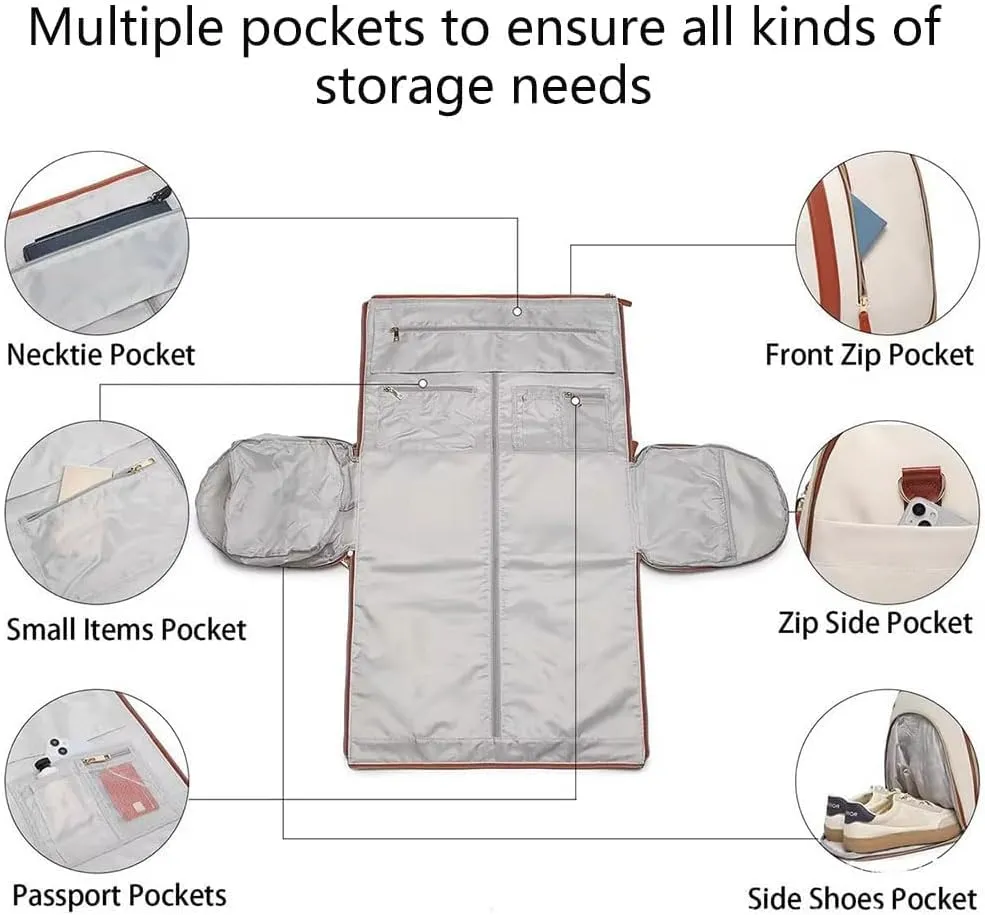 Travel Bag with Wheels,3-in-1 Suit Luggage Bag for Women Business Trip & Travel with Shoe Pouch, Foldable PU Leather Carry On Garment Bag(Basic, Beige)