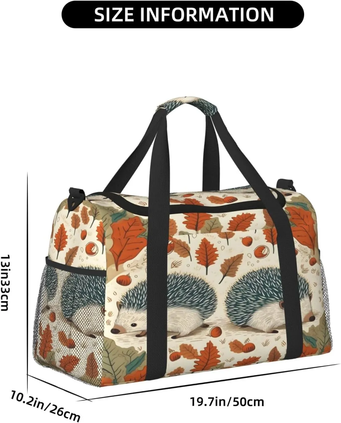 Travel Duffel Bag For Men Women, Autumn Leaves Cute Hedgehog Carry On Sport Gym Bag With Shoulder Strap Lightweight Waterproof Weekender Bag Overnight Bag
