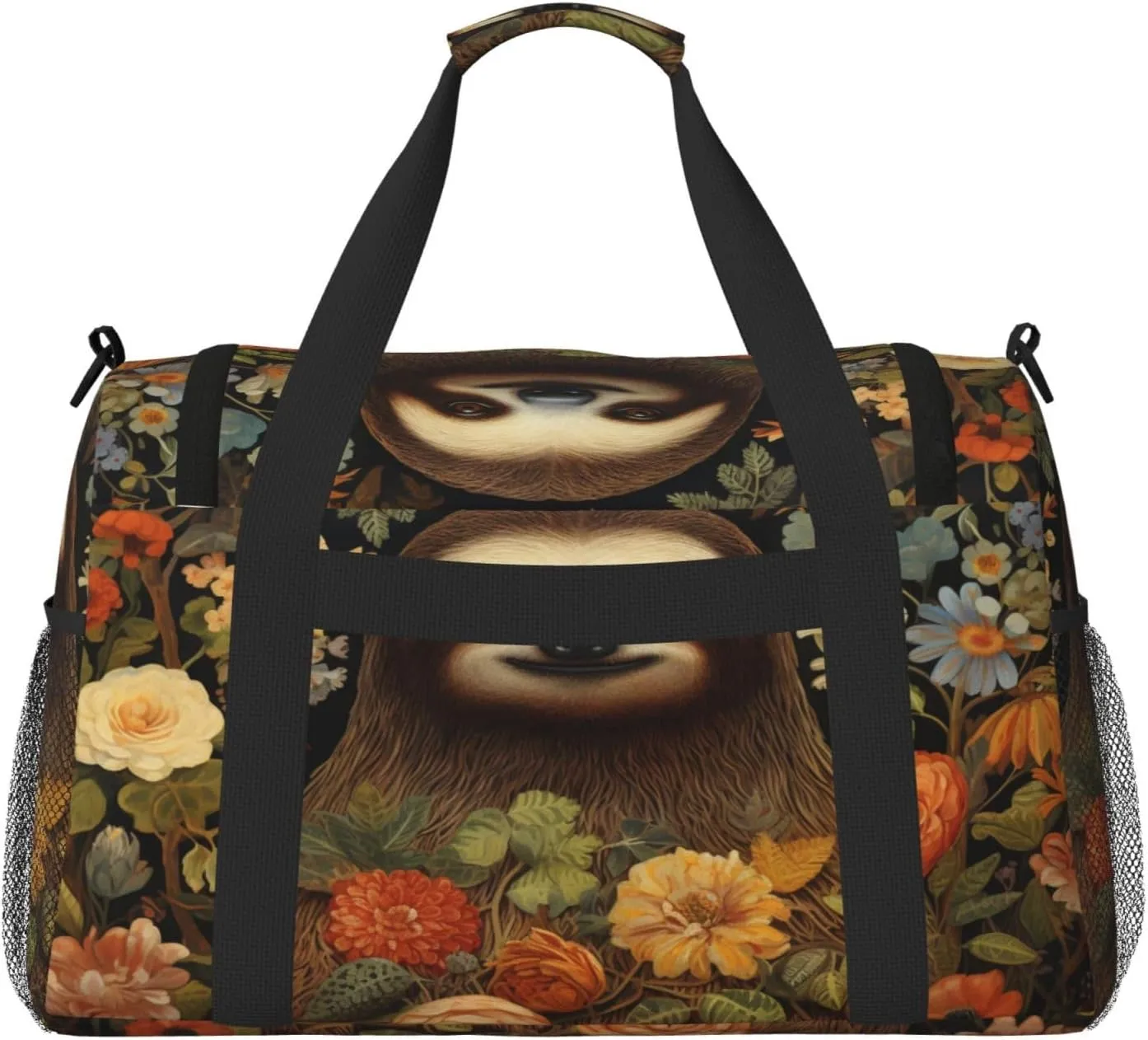 Travel Duffel Bag For Men Women, Cute Sloth Flowers Carry On Sport Gym Bag With Shoulder Strap Lightweight Waterproof Weekender Bag Overnight Bag