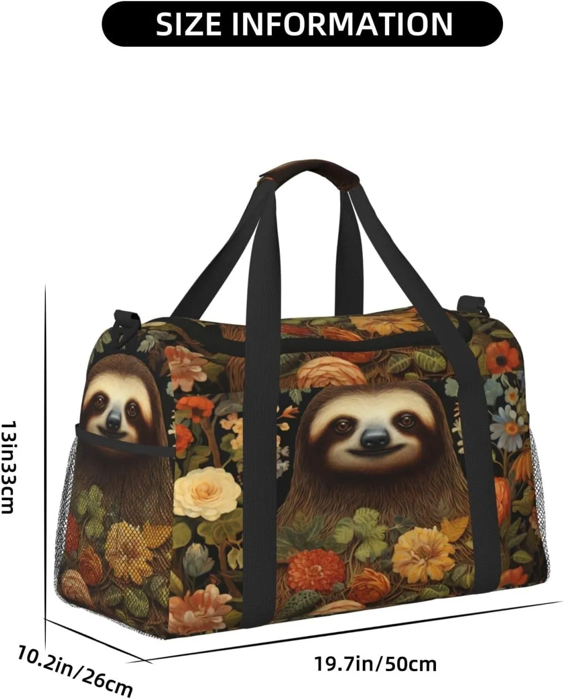 Travel Duffel Bag For Men Women, Cute Sloth Flowers Carry On Sport Gym Bag With Shoulder Strap Lightweight Waterproof Weekender Bag Overnight Bag