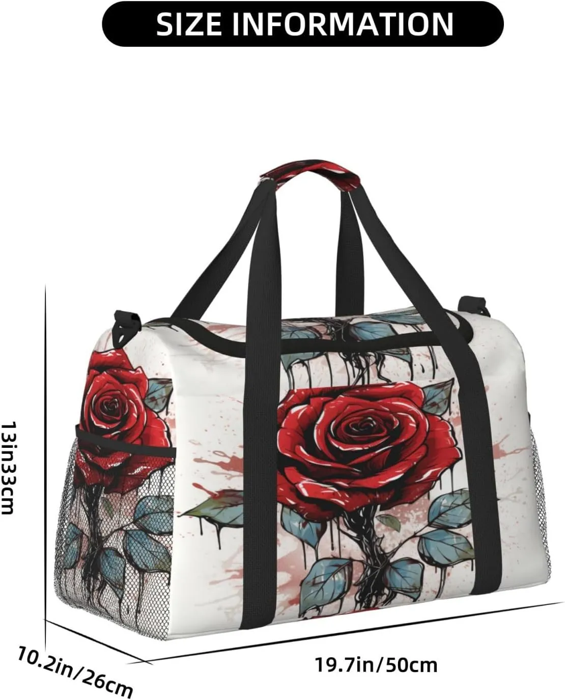 Travel Duffel Bag For Men Women, Red Rose Art Painting Carry On Sport Gym Bag With Shoulder Strap Lightweight Waterproof Weekender Bag Overnight Bag