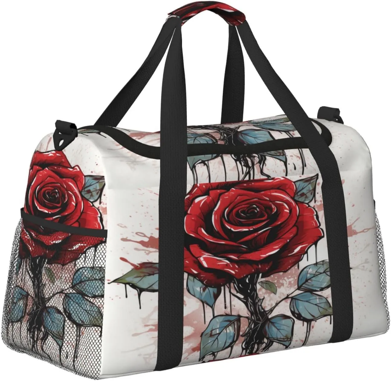 Travel Duffel Bag For Men Women, Red Rose Art Painting Carry On Sport Gym Bag With Shoulder Strap Lightweight Waterproof Weekender Bag Overnight Bag