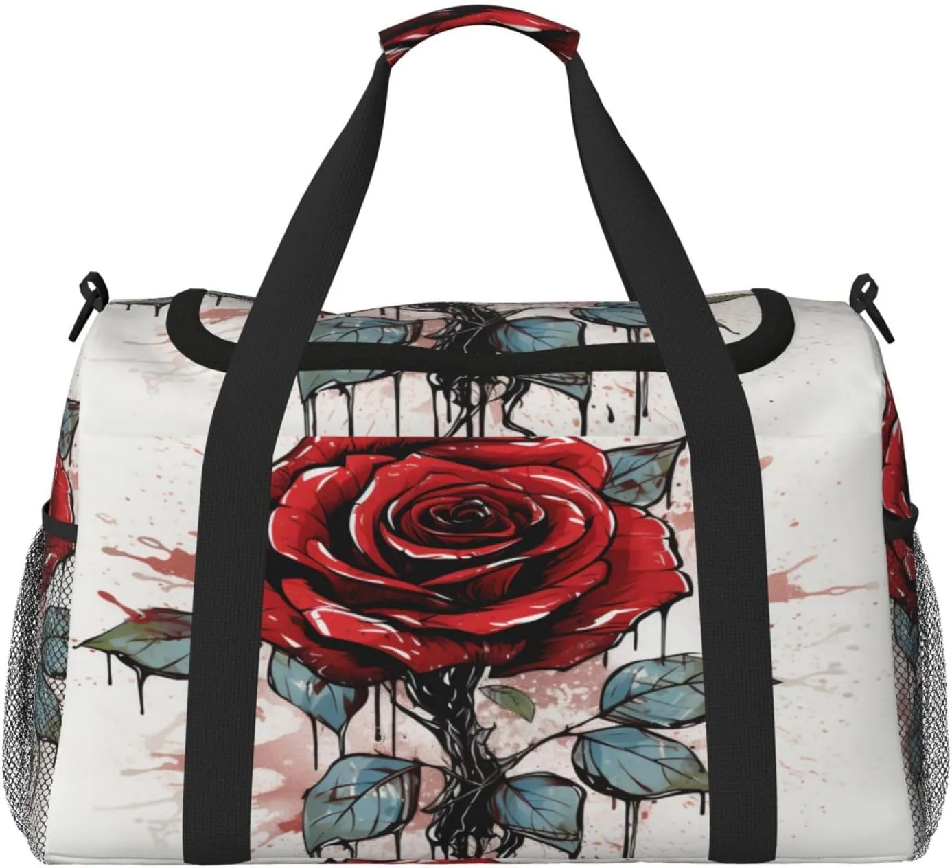 Travel Duffel Bag For Men Women, Red Rose Art Painting Carry On Sport Gym Bag With Shoulder Strap Lightweight Waterproof Weekender Bag Overnight Bag