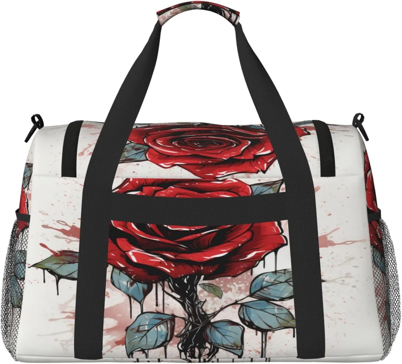 Travel Duffel Bag For Men Women, Red Rose Art Painting Carry On Sport Gym Bag With Shoulder Strap Lightweight Waterproof Weekender Bag Overnight Bag
