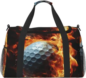 Travel Duffel Bag Lightweight Waterproof Carry On Tote Bag Foldable Weekender Overnight Bags Golf Ball On Fire Sport Gym Bag For Women Men