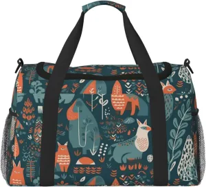 Travel Duffel Bag Lightweight Waterproof Carry On Tote Bag Foldable Weekender Overnight Bags Scandinavian Animals Sport Gym Bag For Women Men
