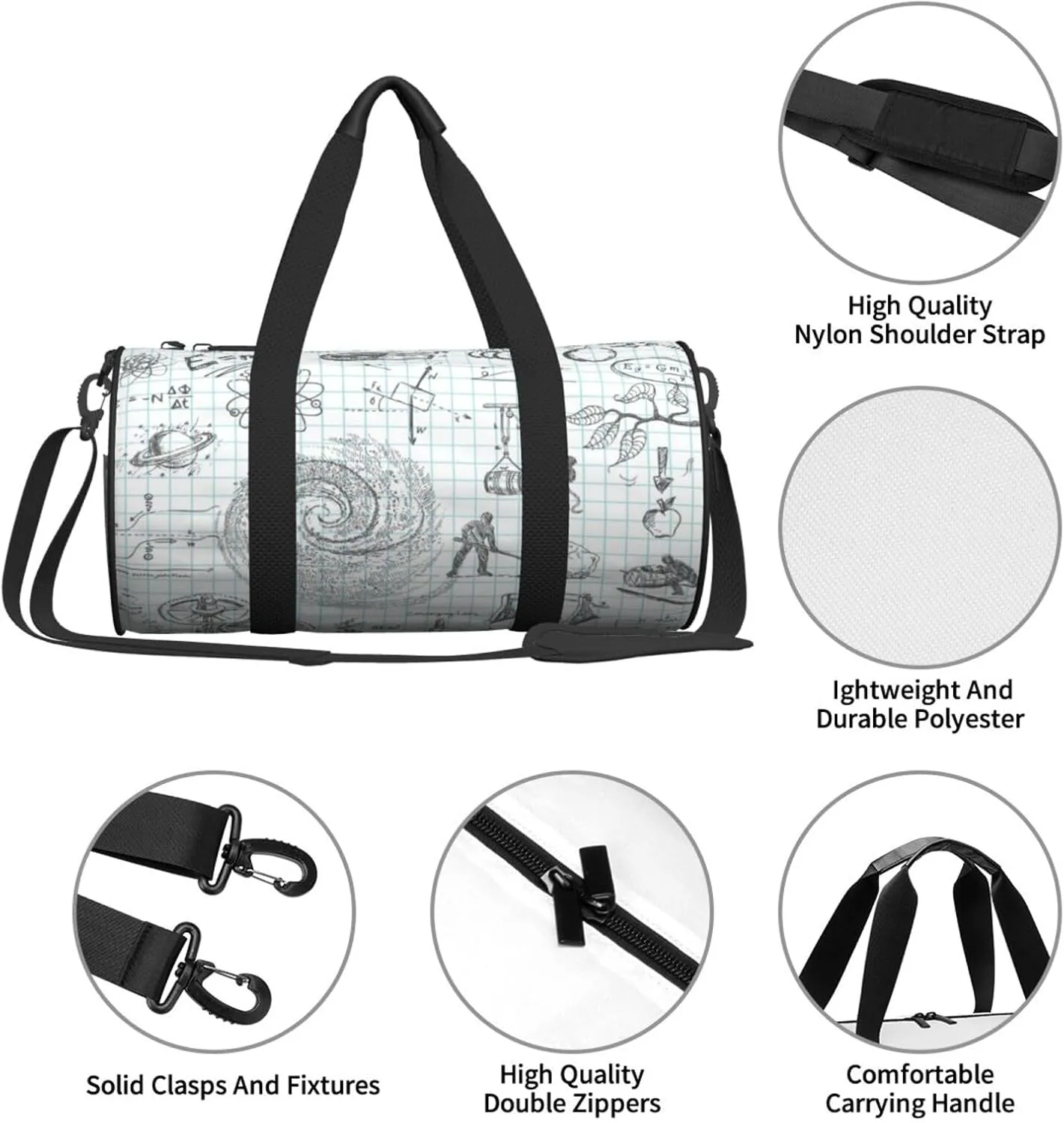 Travel Duffle Bag for Men Women, Formula Mathematics Physics Science Duffle Bags for Sport Gym Overnight Luggage