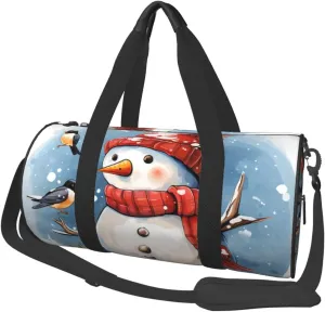 Travel Duffle Bag Lightweight Sports Gym Bag for Men Women Foldable Carry on Weekender Overnight Bag Christmas Snowman Bird Snowflake Canvas Sport Duffel Bag for Yoga Business Trip