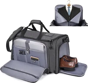 Travel Garment Duffle Bag with Laptop Compartment, YKK Zippers RFID Blocking Convertible Suit Bag Name Tap Pocket Carry On 2 in 1 Hanging Suit Travel Duffel Work Pouch