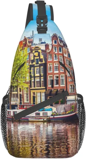 Travel Hiking Daypack Fashion Chest Bag Amsterdam Netherlands Crossbody Backpack Sling Bag Chest Daypack For Men Women