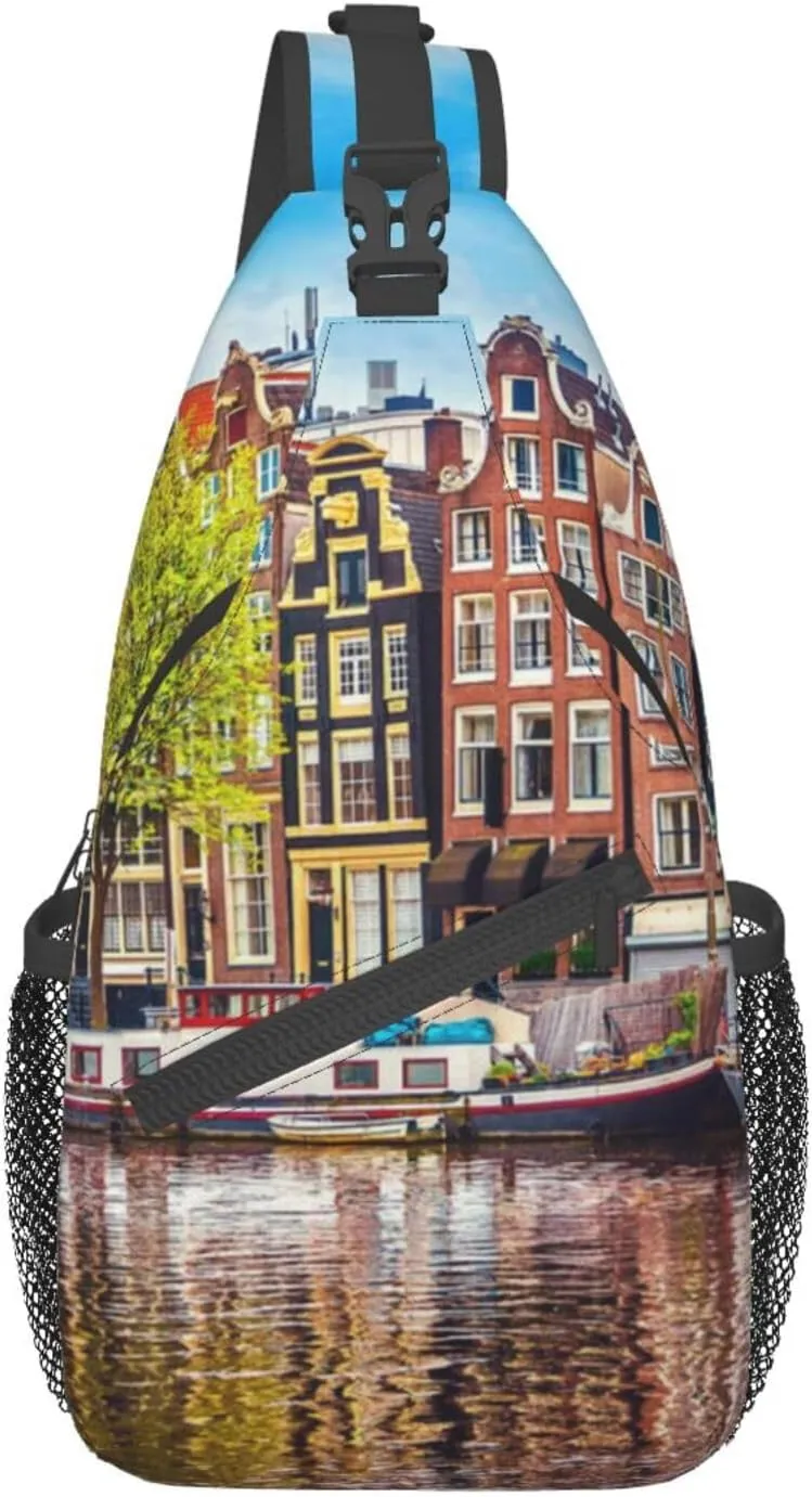 Travel Hiking Daypack Fashion Chest Bag Amsterdam Netherlands Crossbody Backpack Sling Bag Chest Daypack For Men Women