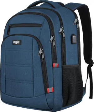 Travel Laptop Backpack for Men Women, 15.6 Inch School Backpacks with USB Charging Port, Water-Resistant Bookbags Daypack for Work, College Anti-Theft Computer Backpack, Book Bag for Boys Teens, Blue