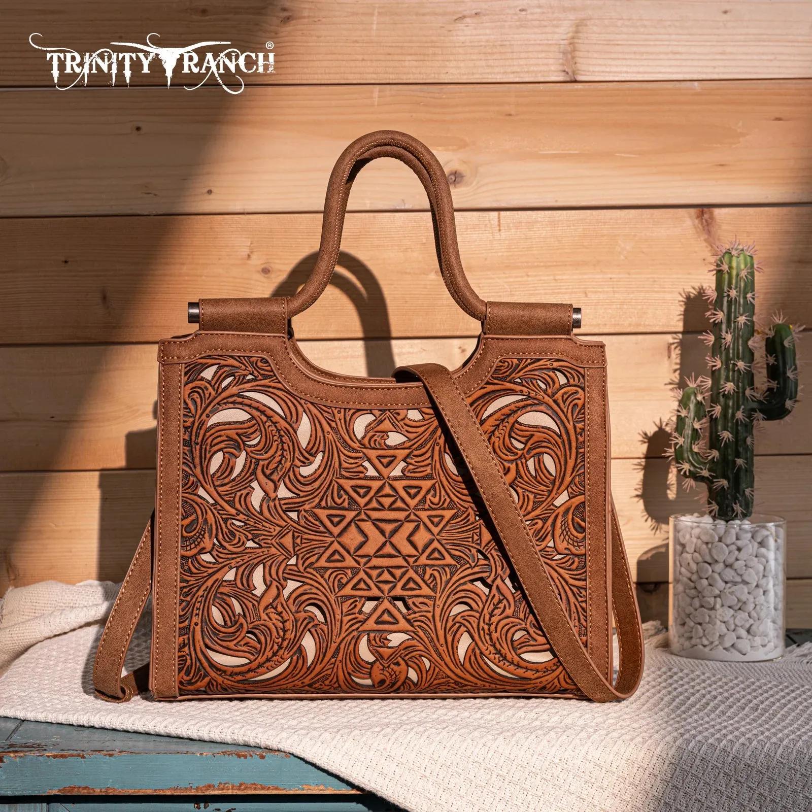 Trinity Ranch Floral Aztec Tooled Concealed Carry Tote/Crossbody