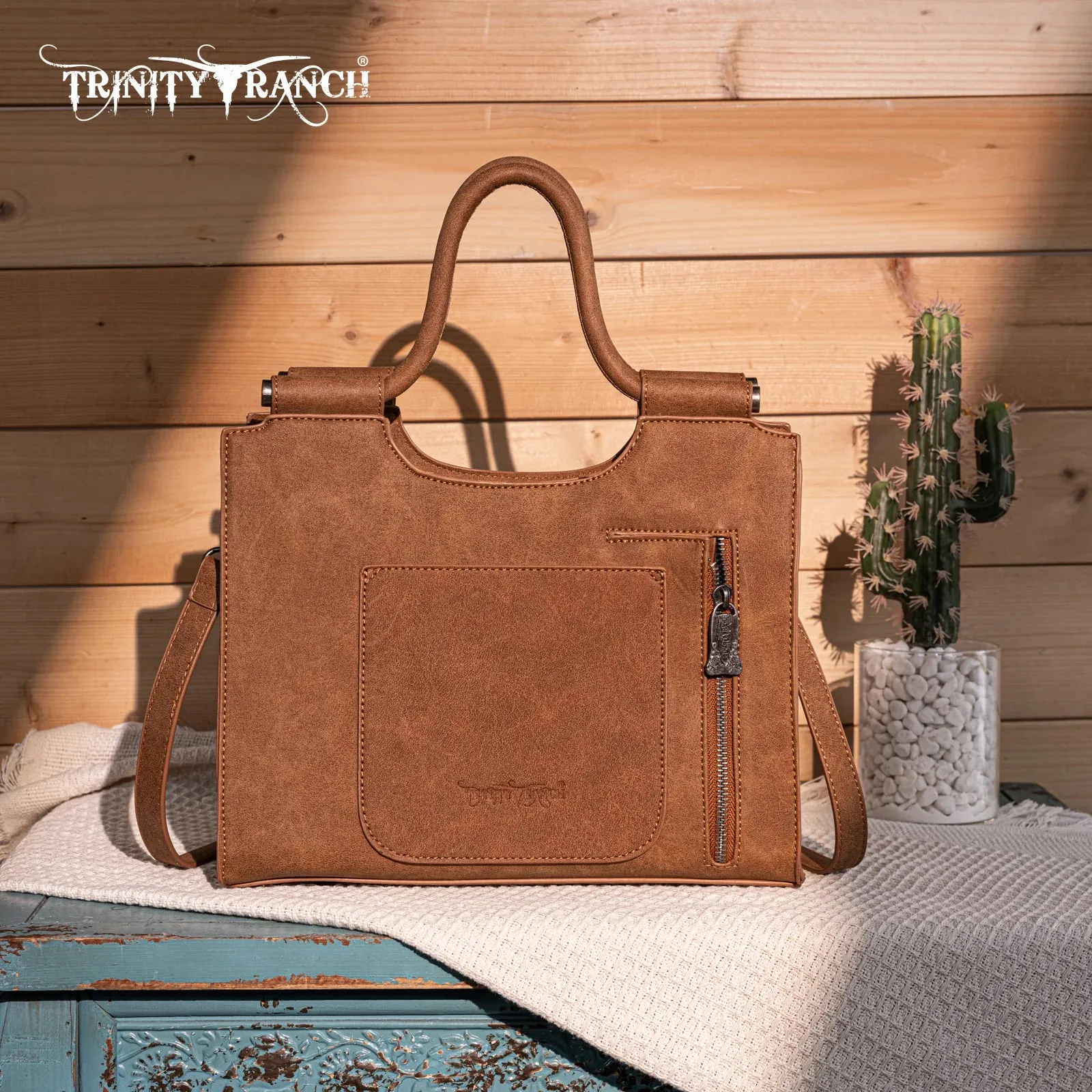 Trinity Ranch Floral Aztec Tooled Concealed Carry Tote/Crossbody