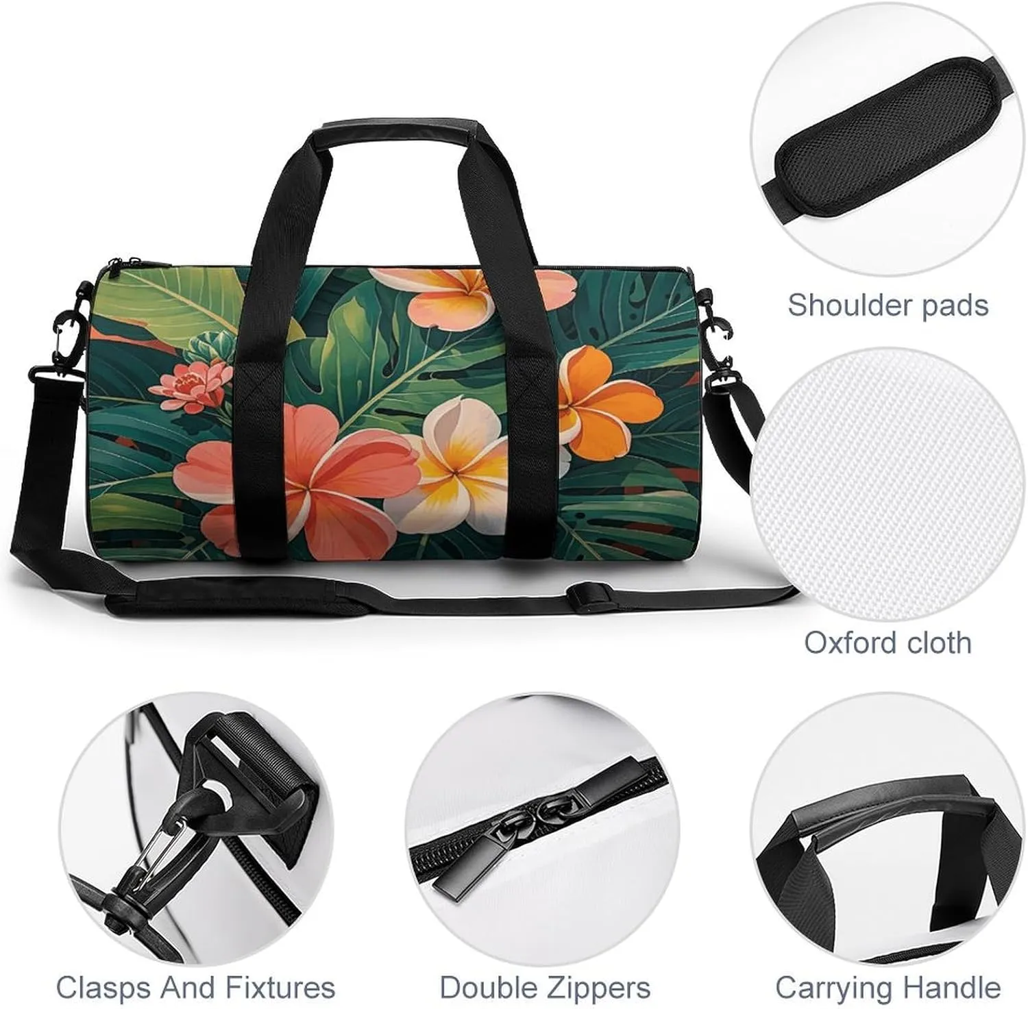 Tropical Flowers And Foliage Gym Bag Small Travel Duffle Bag with Compartment Carry On Weekender Bag for Women Men