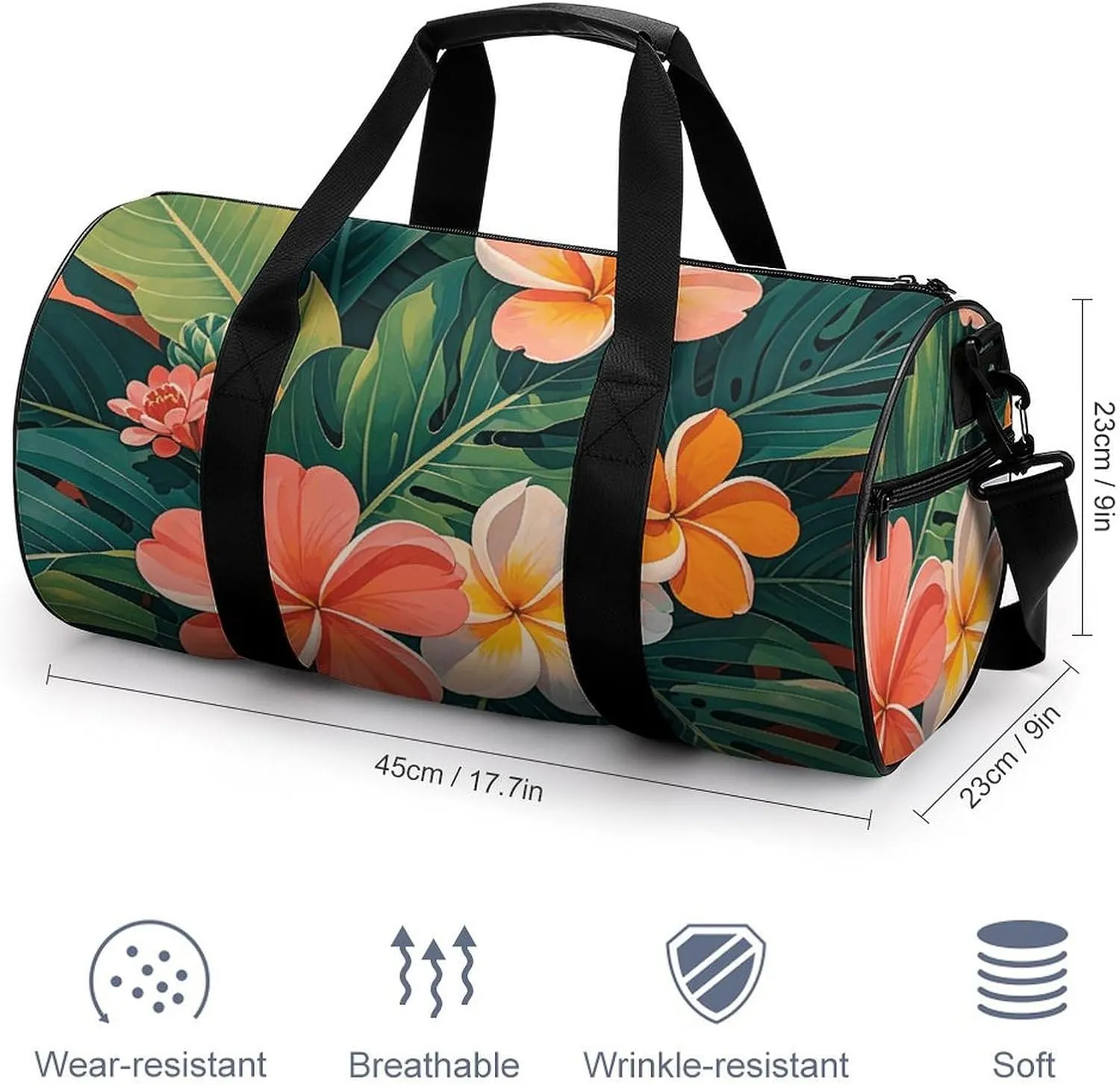 Tropical Flowers And Foliage Gym Bag Small Travel Duffle Bag with Compartment Carry On Weekender Bag for Women Men