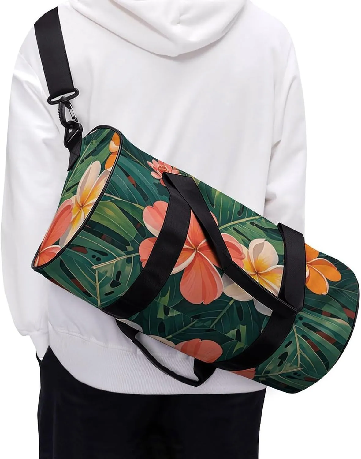 Tropical Flowers And Foliage Gym Bag Small Travel Duffle Bag with Compartment Carry On Weekender Bag for Women Men