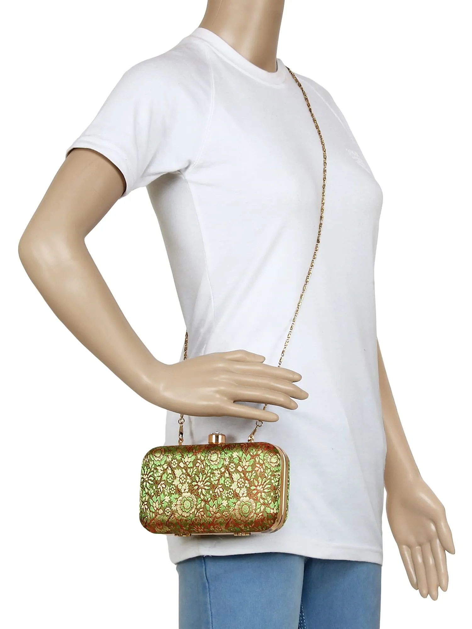 Tulle Raw Silk Fabric Printed Clutch