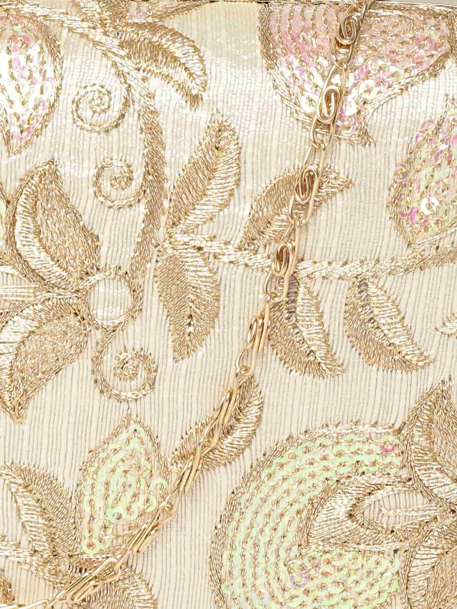 Tulle Sequines Embroidered Faux Silk Clutch