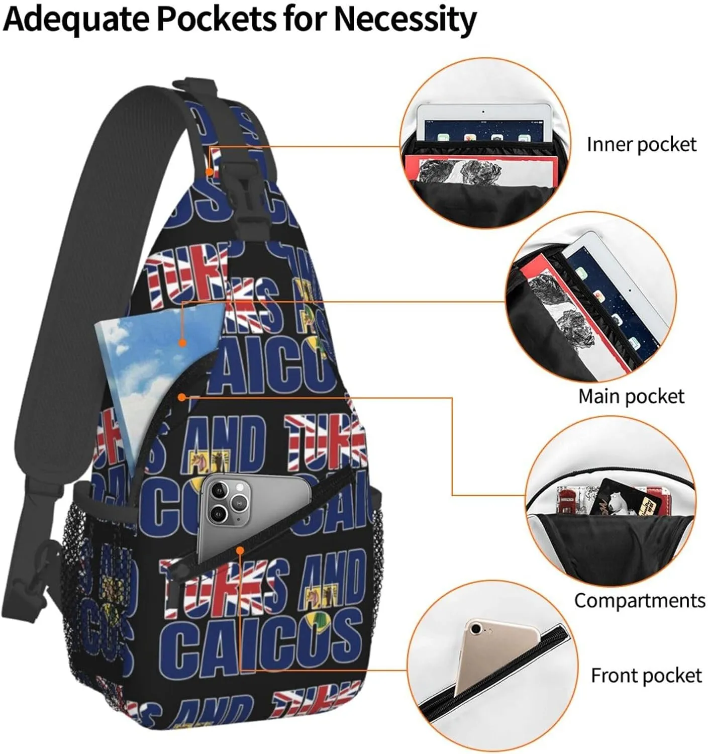 Turks And Caicos Islands Flag Chest Sling Bag Crossbody Shoulder Backpack Bag Gym Cycling Travel Hiking Daypack Cross Bag