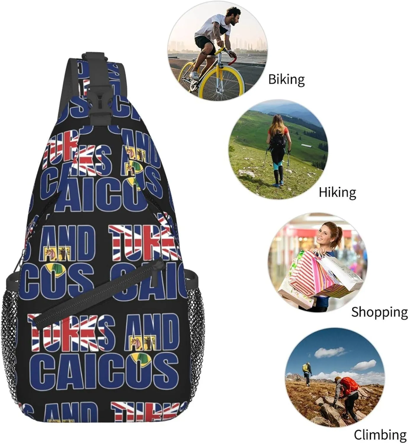 Turks And Caicos Islands Flag Chest Sling Bag Crossbody Shoulder Backpack Bag Gym Cycling Travel Hiking Daypack Cross Bag