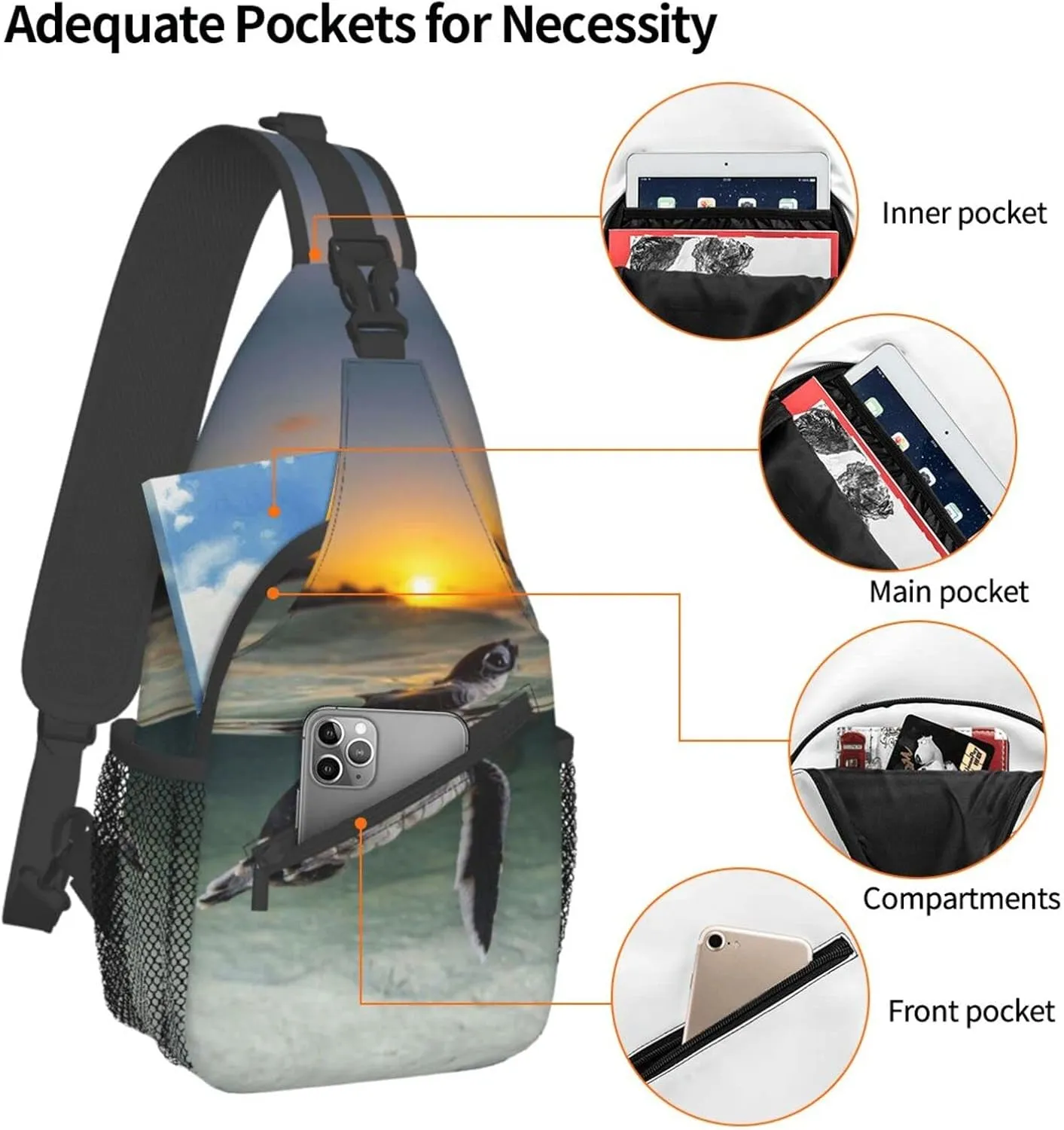 Turtle Sling Bag Beach Crossbody Chest Daypack Casual Backpack Hawaiian Shoulder Bag