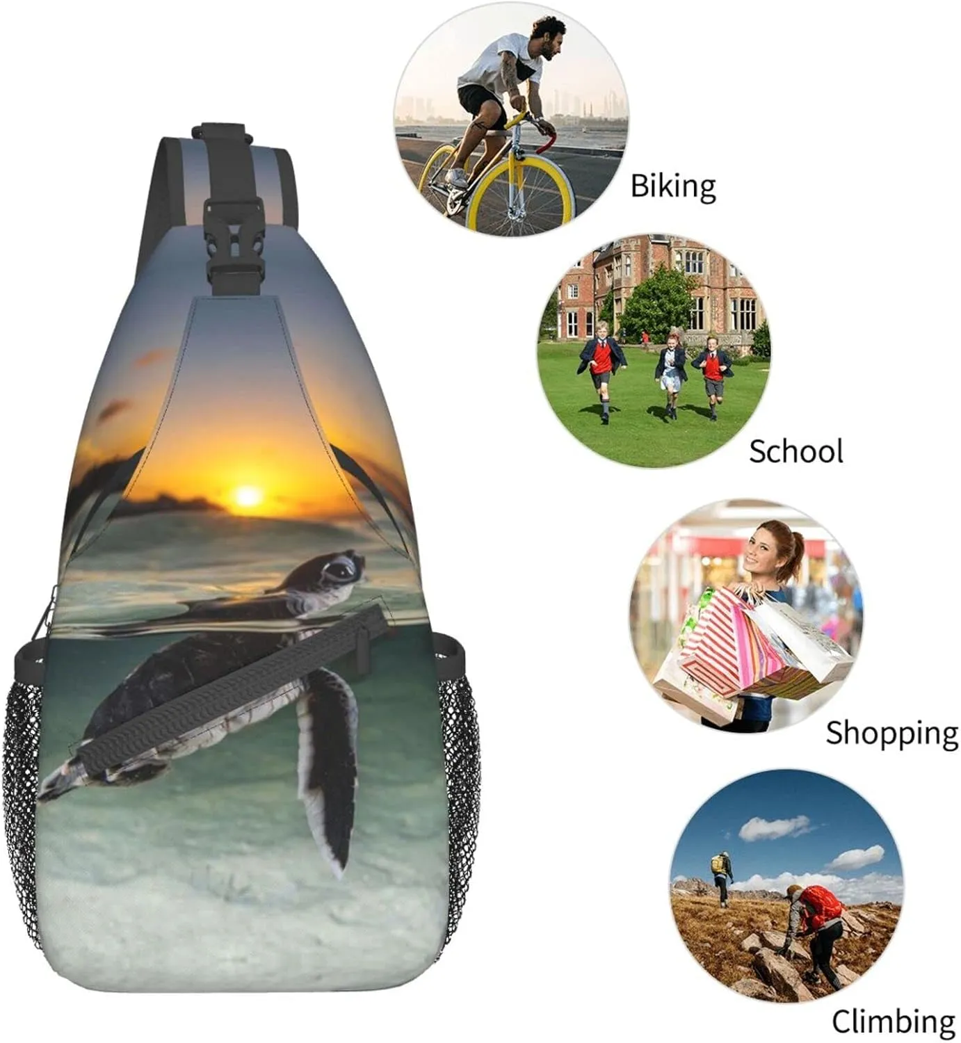 Turtle Sling Bag Beach Crossbody Chest Daypack Casual Backpack Hawaiian Shoulder Bag