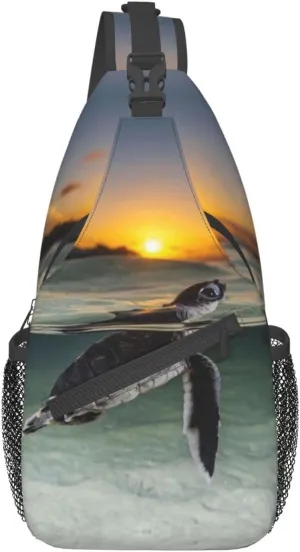 Turtle Sling Bag Beach Crossbody Chest Daypack Casual Backpack Hawaiian Shoulder Bag
